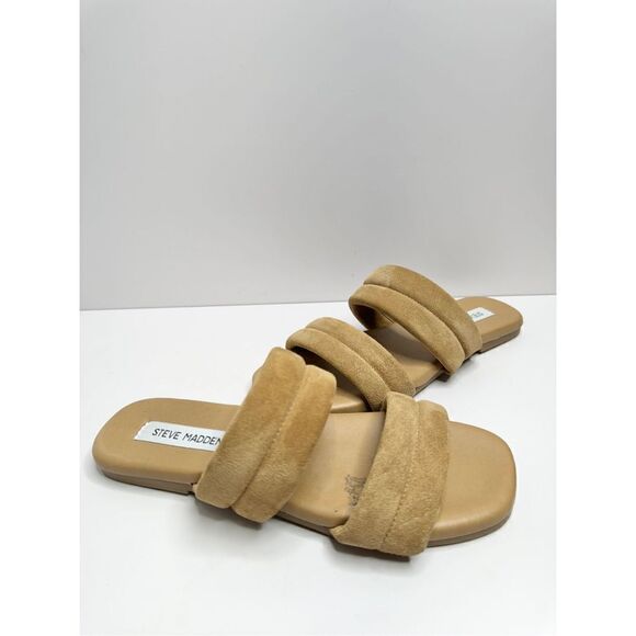 Steve Madden Flat Sandals‎ Suede Leather Tan Double Strap Open Toe Size 7 - Picture 7 of 10